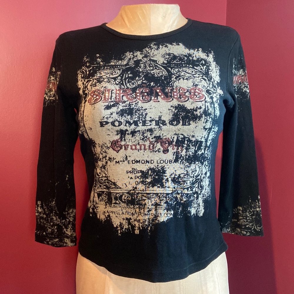 Vintage Skinny Minnie Y2K Long Sleeve Black Shirt Rhinestones Small